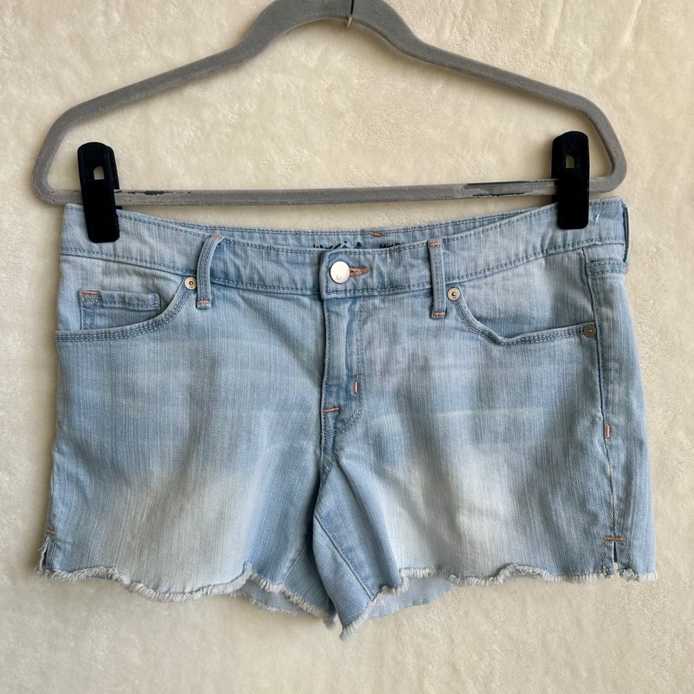 Mossimo Mid Rise Midi Light Wash Denim Cutoff Shorts 8 M Medium Frayed Y2K Jorts